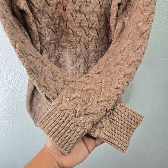 Land's End Drifter Sweater Womens M Brown Chunky Knit Crew Neck Preppy Fishermen - Picture 5 of 14